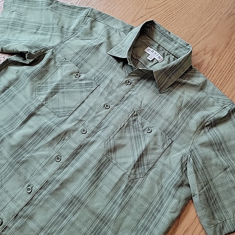 Orvis Shirt Men's Size Large Green Plaid Performance Tech Work Fishing Preppy‎